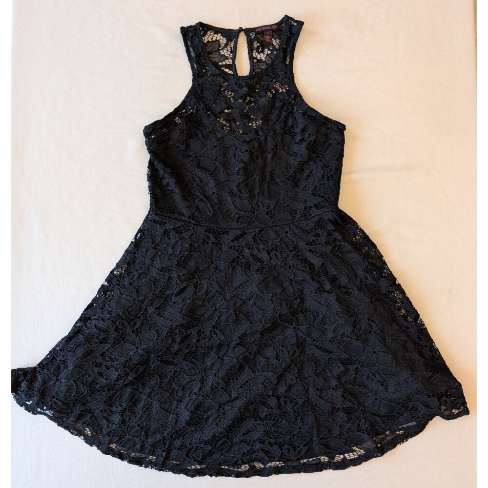 Material Girl Lace Skater Dress Womens Size L Black Sleeveless Fit Flare